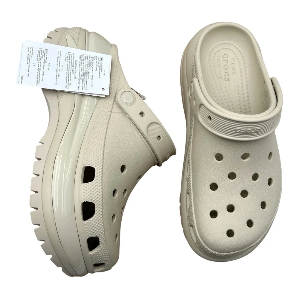 Crocs Women's Mega Crush Chunky Platform Clogs Size 9 Bone Beige Slip-on Sandals